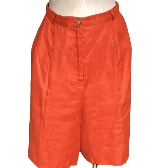 VTG Embassy Row Pure Linen Pleated Bermuda Shorts Sz 16 Burnt Orange 165i - Picture 1 of 9